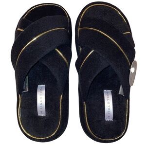 H Halston Black Gold Memory Foam Slippers Art Deco Comfy Womens Slides Small 6/7